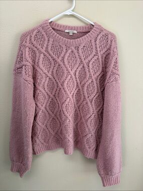 Brixton Dusty Pink Cable Knit Crewneck Sweater